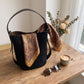 Suede Look Bucket Shoulder Bag with Adjustable Wide Strap