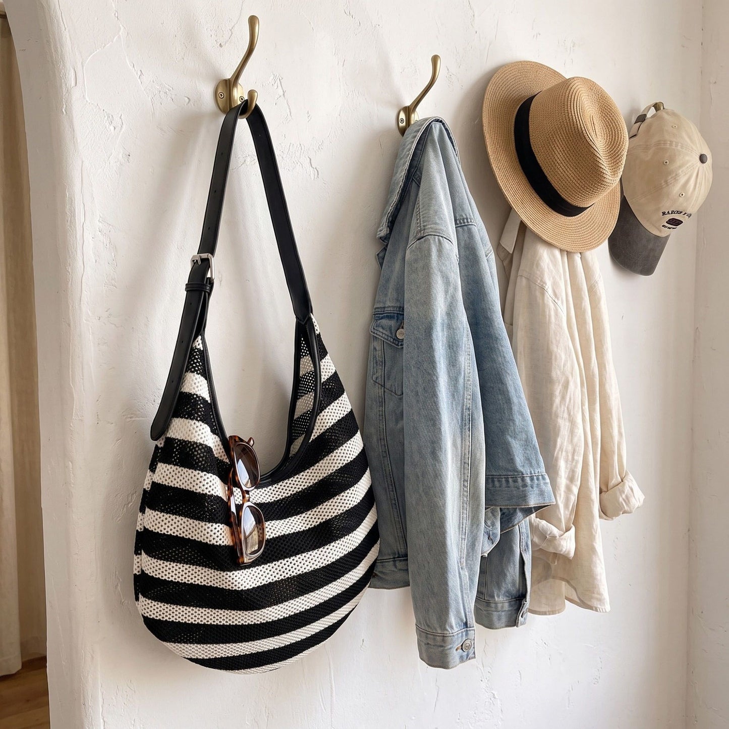 Striped Knit Hobo Shoulder Bag with Adjustable Strap