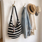 Striped Knit Hobo Shoulder Bag with Adjustable Strap