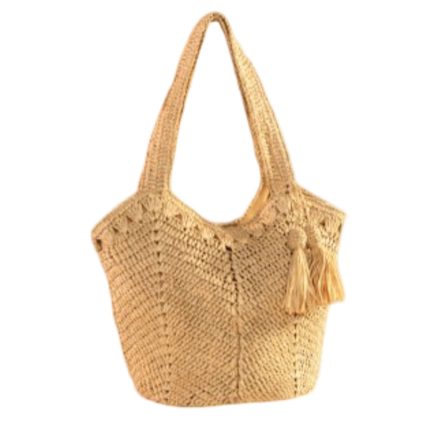 Tassel Straw Tote Bag with Zipper Closure for Beach and Travel