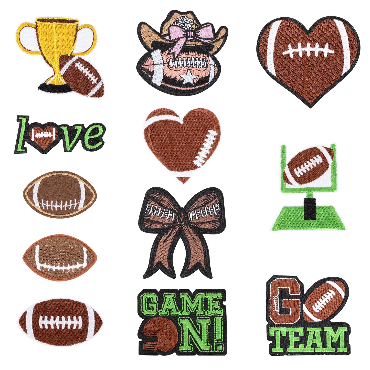 12 PCS Football Iron On Patches Game Day Rugby Helmet Embroidered Applique Clothing DIY Accessory for Hat Jacket Jeans Uniform Backpack