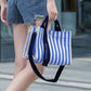 Striped Canvas & Nylon Tote Bag - Multi - functional Shoulder Bag