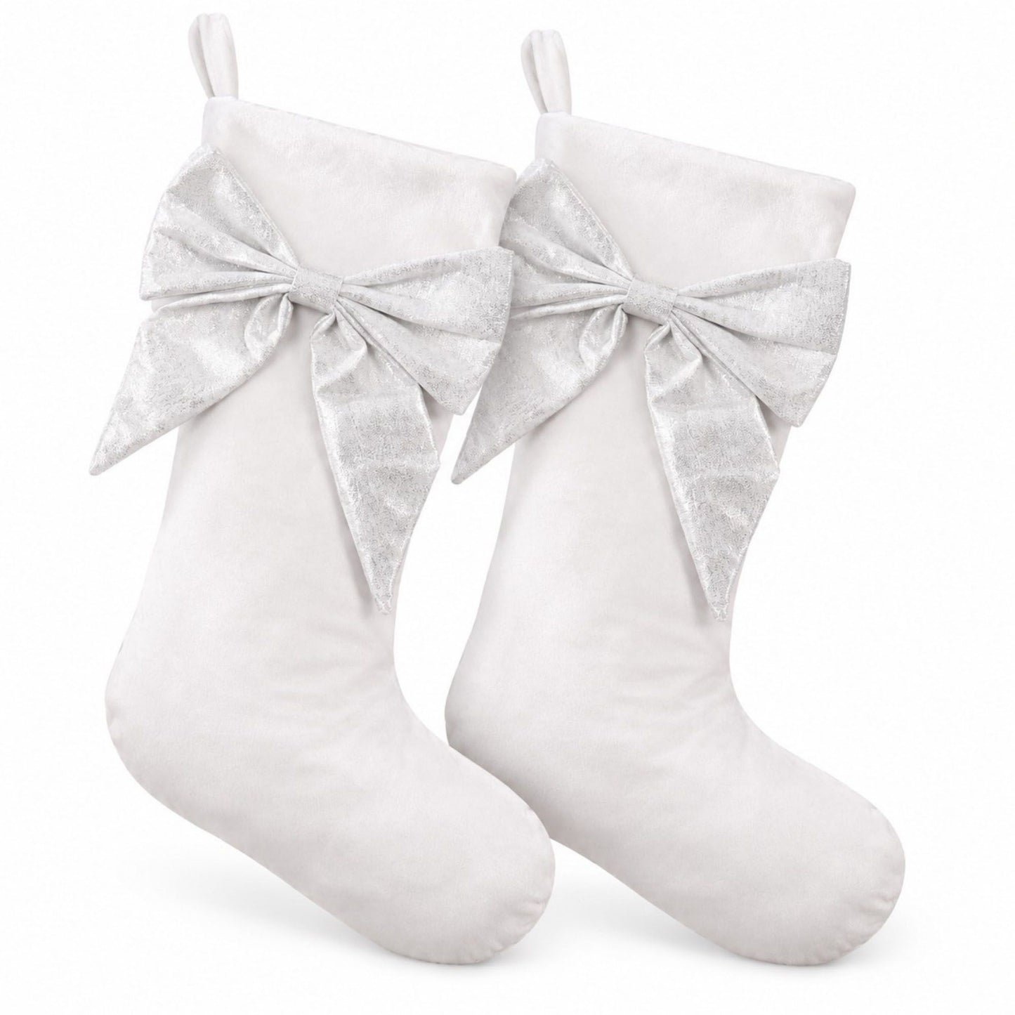 2 Pack 18 Inch Christmas Stockings with Oversized Bow Hanging Loop Holiday Mantel Decor