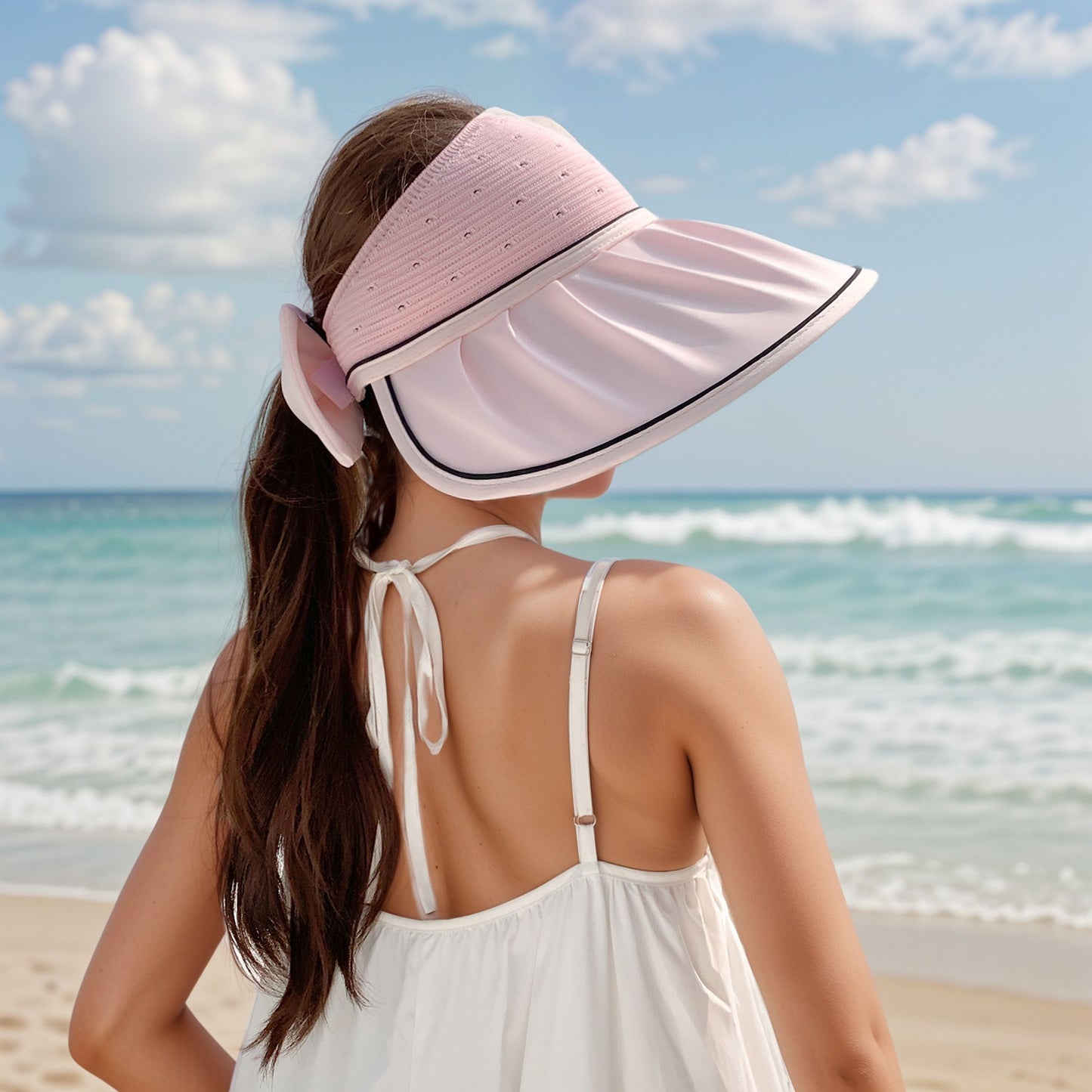 Extra Wide Brim Sun Visor Hat for Women Adjustable UV Protection Bow Detail Breathable Summer Beach Hat