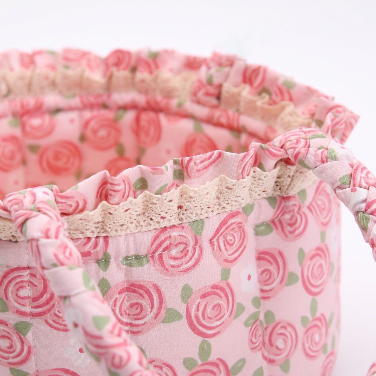 Floral Quilted Fabric Storage Basket with Carry Handles
