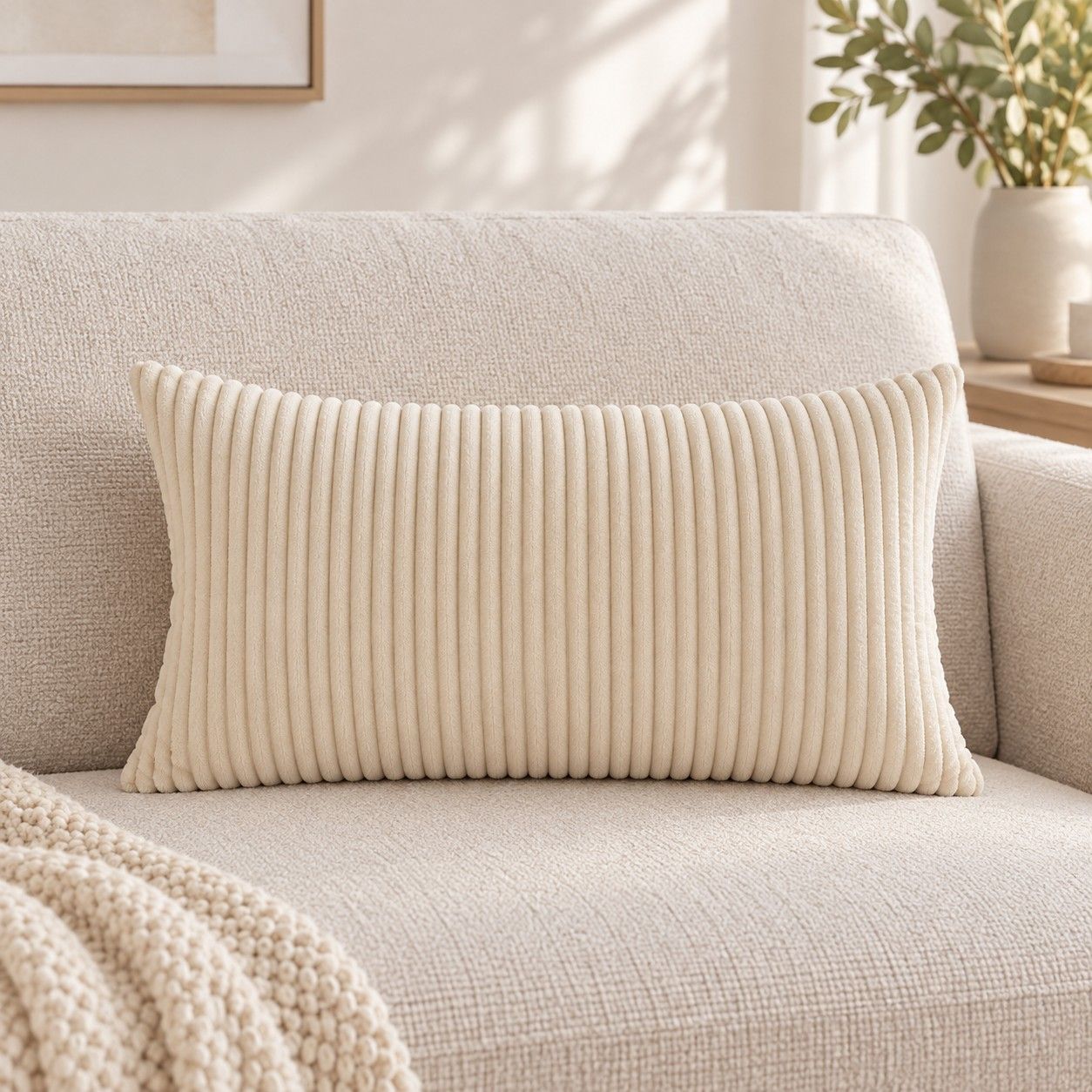 2 Pack Soft Corduroy Throw Pillow Covers 18 x 18 Inch and 12 x 20 Inch