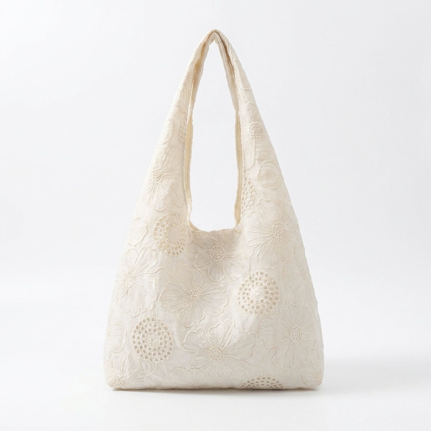 Embroidered Floral Hobo Bag with Shoulder Handle and Inner Pocket