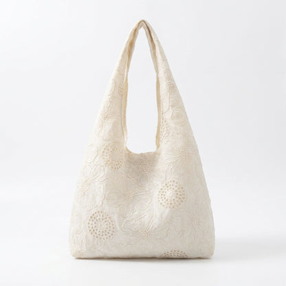 Embroidered Floral Hobo Bag with Shoulder Handle and Inner Pocket