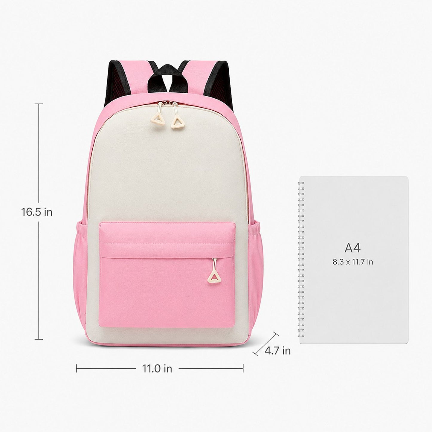 Colorblock School Backpack with Front Pocket and Adjustable Straps