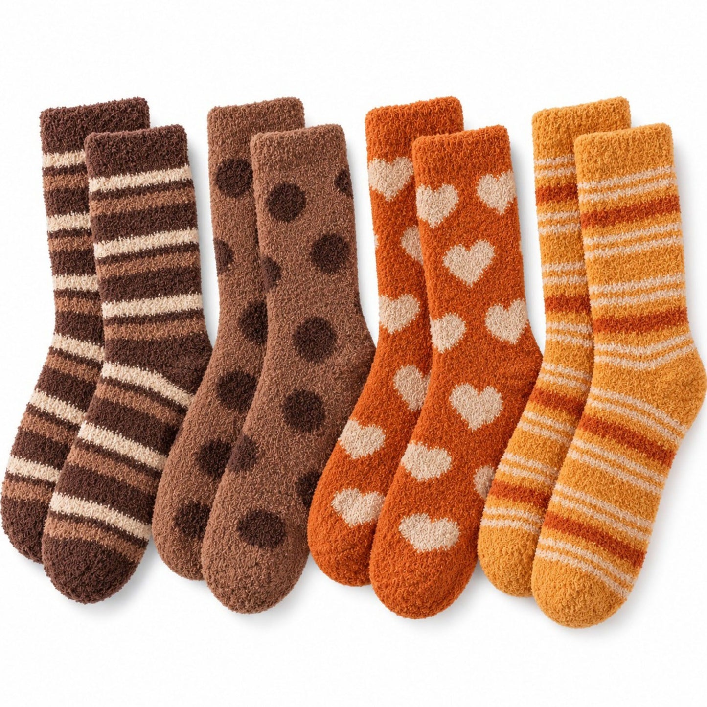 Warm Tone Fuzzy Crew Socks 4-Pair Set US 5-10.5