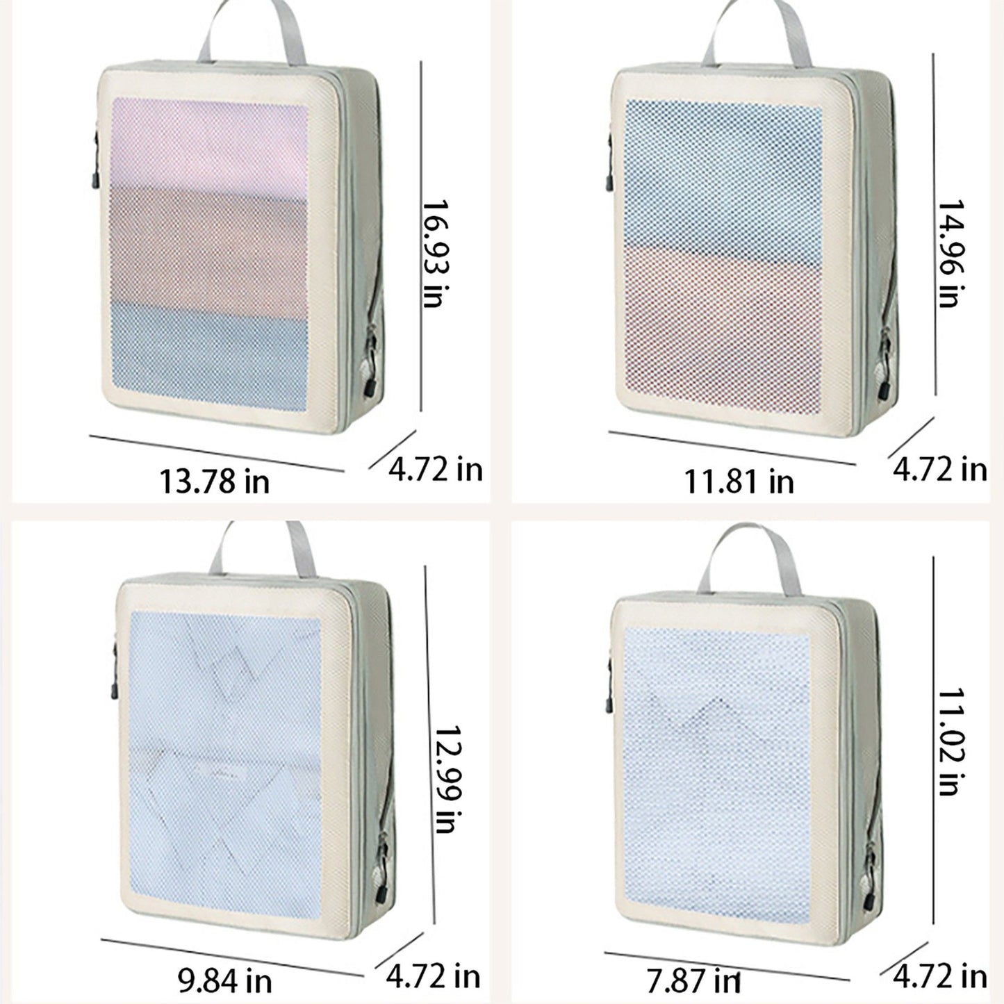 Travel Packing Cubes Set with Mesh Front Panel Zipper Storage Bags Lightweight Luggage Organizer Multi Size Set
