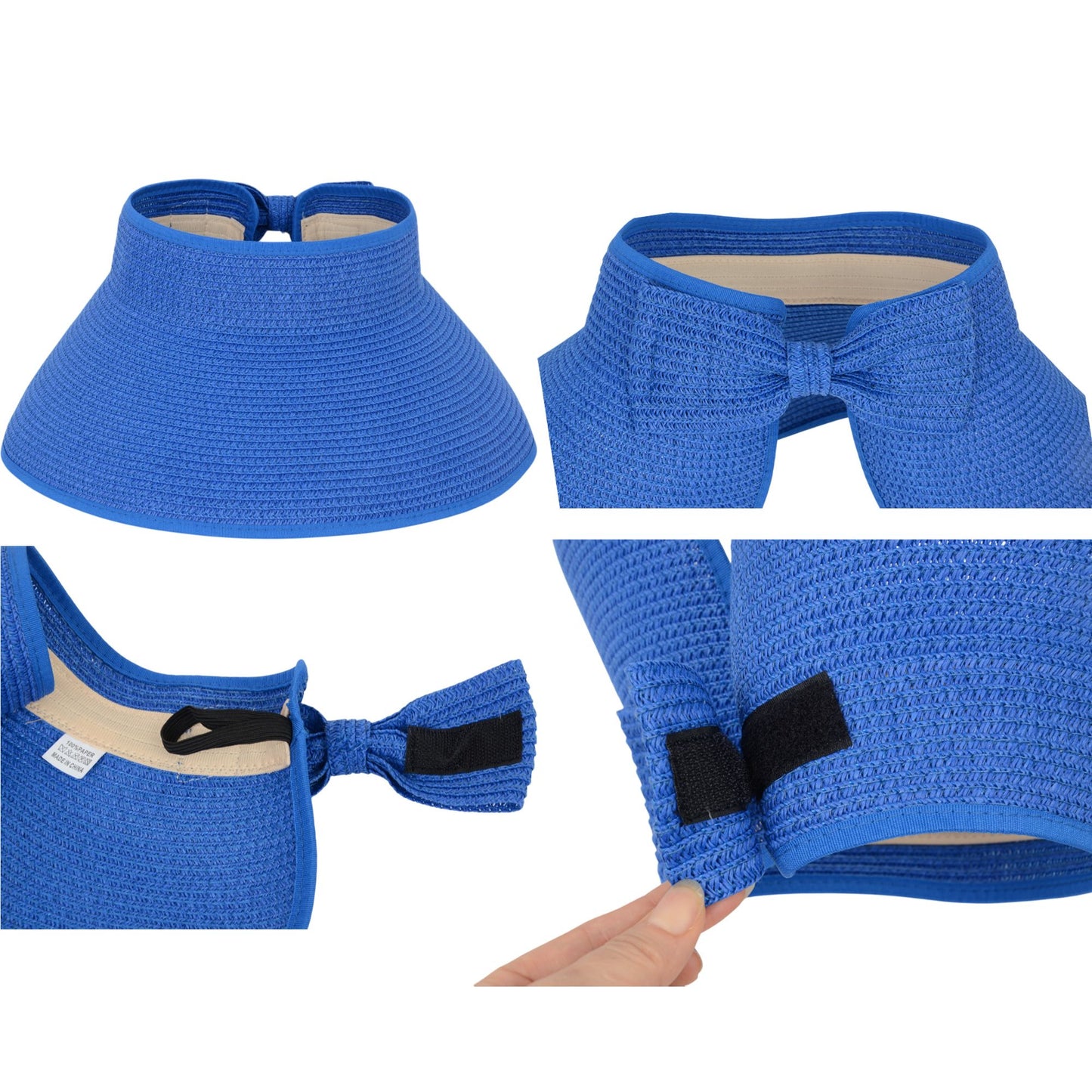 Women's Wide Brim Visor Hat with Bow Detail Adjustable Velcro Closure for Beach or Outdoor Protection