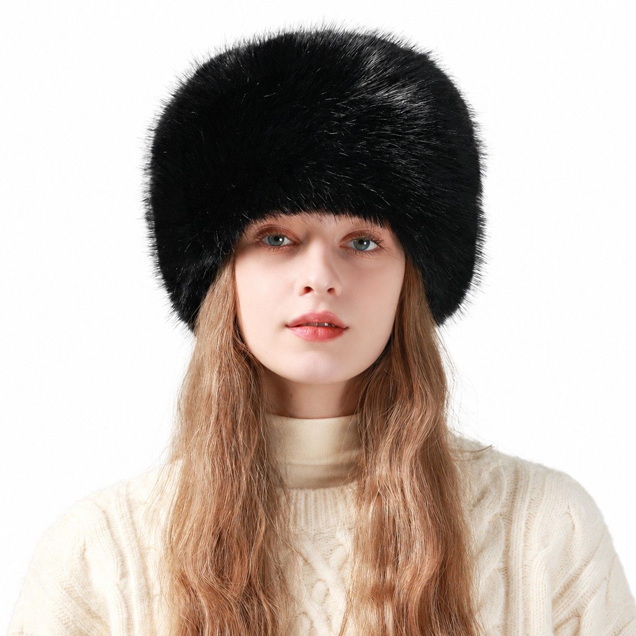 Faux Fur Pillbox Hat Soft Plush Brimless Winter Fashion Cap