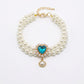 Double Strand Faux Pearl Pet Necklace Heart Gem Pendant Adjustable Collar Jewelry for Cats and Small Dogs
