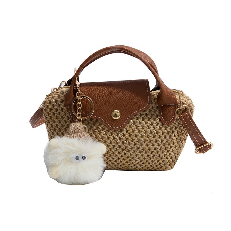 Women's Mini Woven Crossbody Bag with Top Handle Adjustable Strap and Charm
