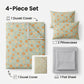 4-Piece Cotton Bedding Set with Floral Pattern Duvet Cover, Pillowcases, and Flat Sheet