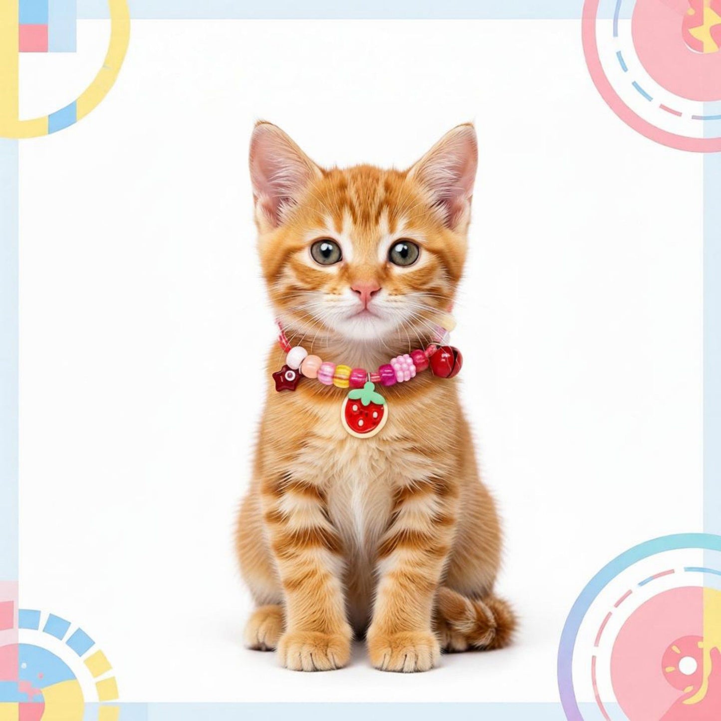 Adjustable Pet Collar with Bell Paw Charm Beaded Necklace Colorful Decorative Collar for Cats and Small Dogs