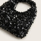 Sequin Top Handle Mini Bag with Round Cutout Handle and Chain Strap