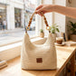 Crochet Hobo Shoulder Bag Wooden Bead Handle Open Weave Knit Handbag Slouchy Summer Carryall Lightweight Tote