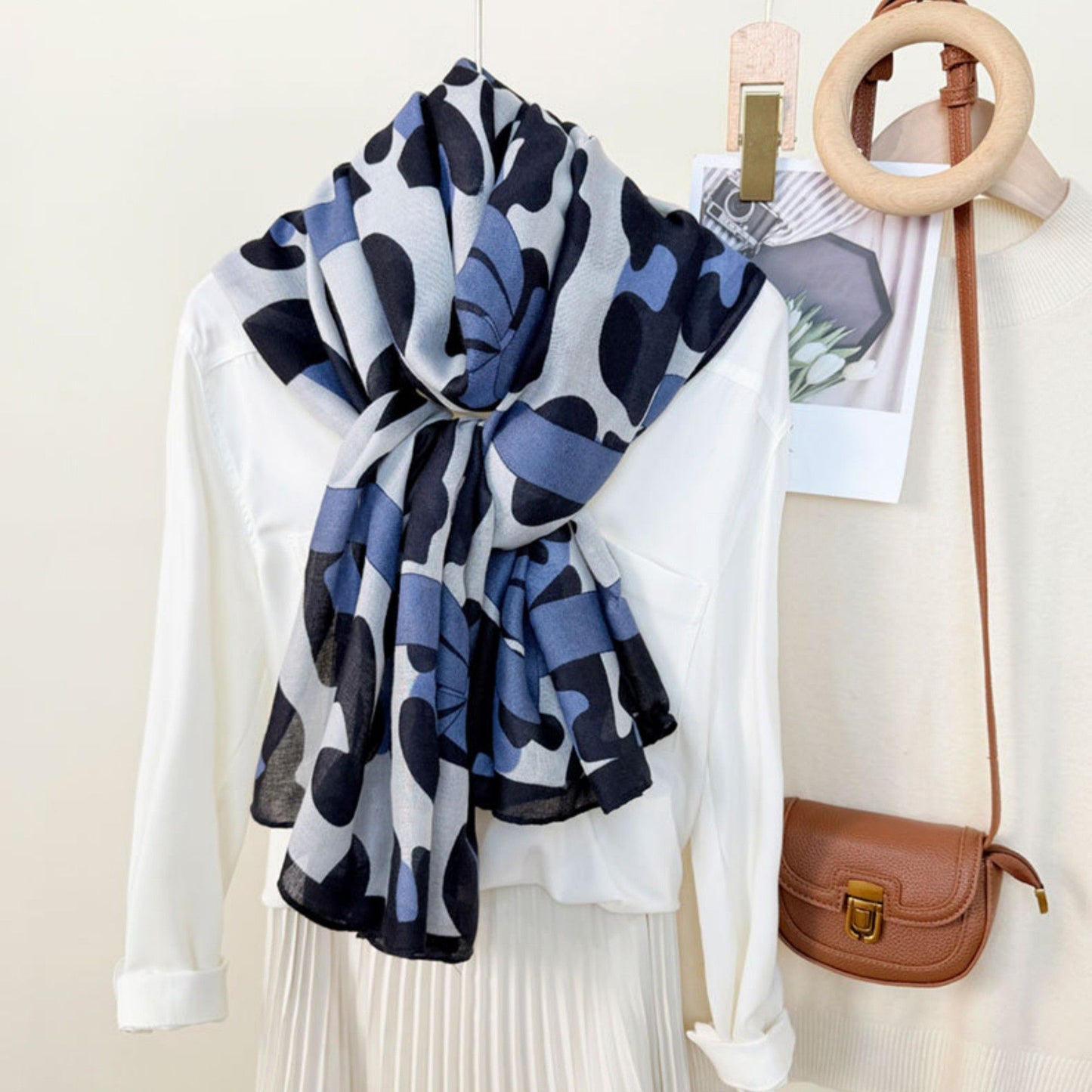 Leopard Print Lightweight Scarf with Bow Accent Stripes and Sheer Draped Fabric for Effortless Everyday Style 33.5x71in