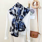 Leopard Print Lightweight Scarf with Bow Accent Stripes and Sheer Draped Fabric for Effortless Everyday Style 33.5x71in