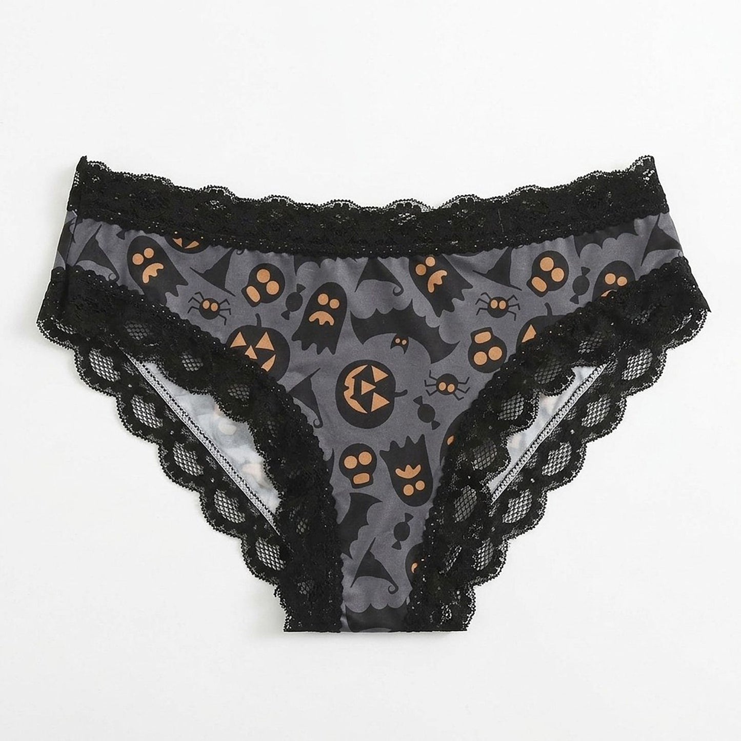 2 Pack Halloween Print Lace Trim Bikini Underwear