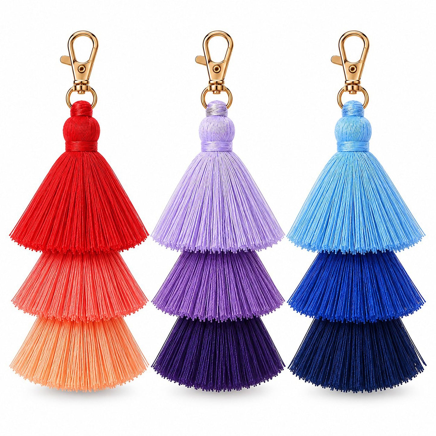 Multi-Layered Tassel Keychain Bohemian Bag Charm Assorted Set