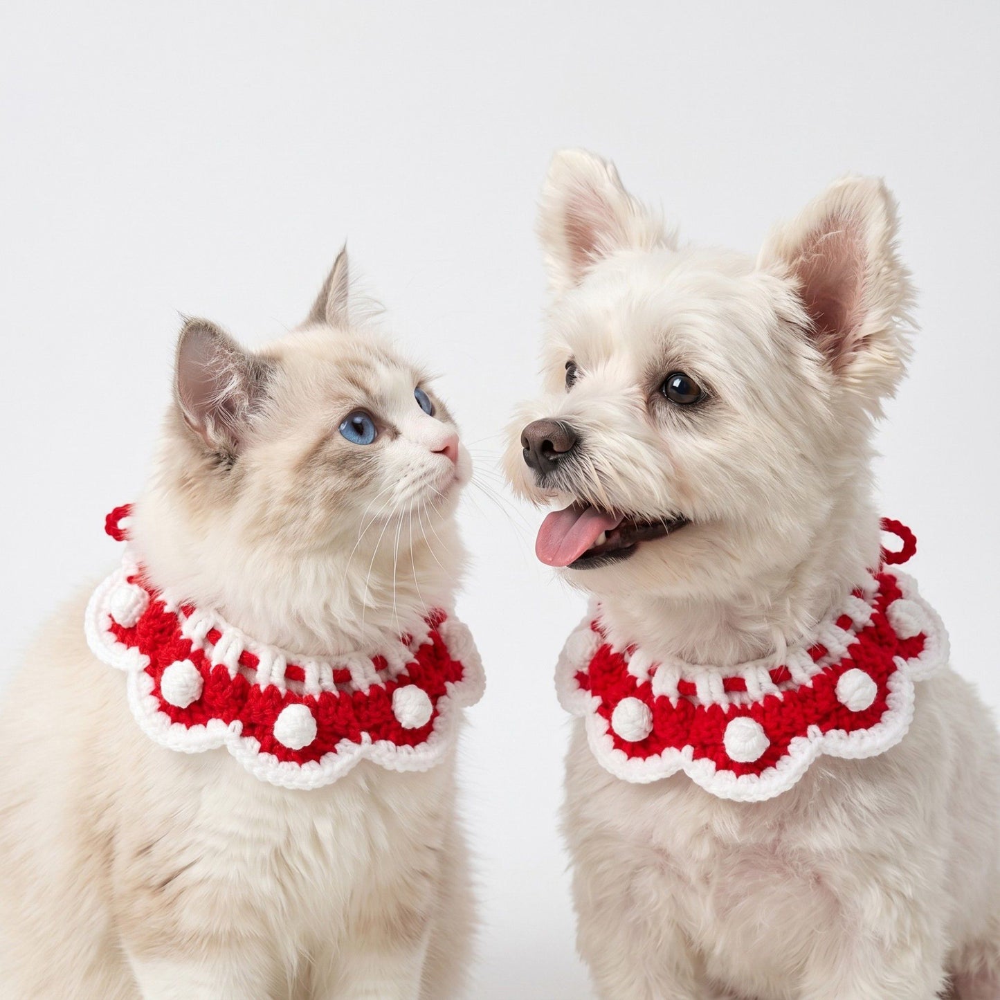 Pet Crochet Collar with Pom-Pom Decorative Neck Accessory for Dogs and Cats