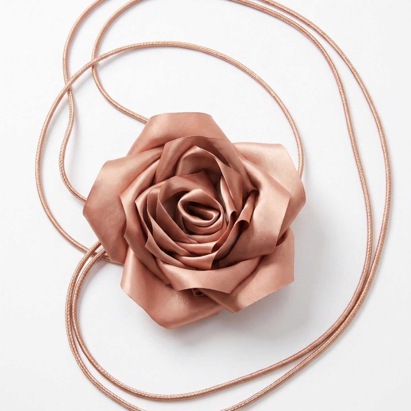 Single Satin Rose Fabric Wrap Waist Belt Adjustable Floral Statement Waist Jewelry 43.3in