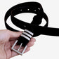 Suede Leather Belt with Silver Tone Bar Accents and Square Buckle 39.4in