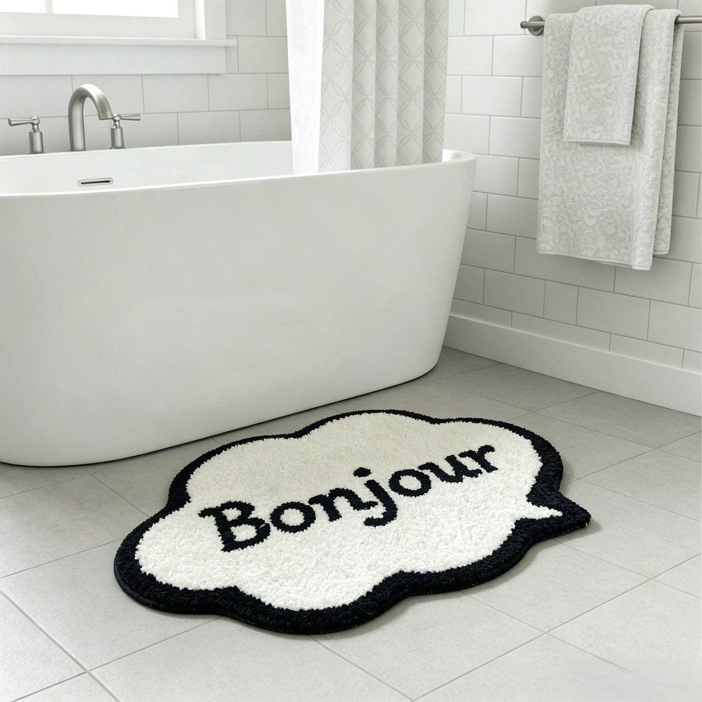Bonjour Cloud Shaped Bathroom Floor Mat Soft Water Absorbent with Anti-Slip Base
