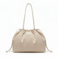 Nylon Drawstring Shoulder Tote Bag with Soft Slouchy Silhouette and Long Carry Straps