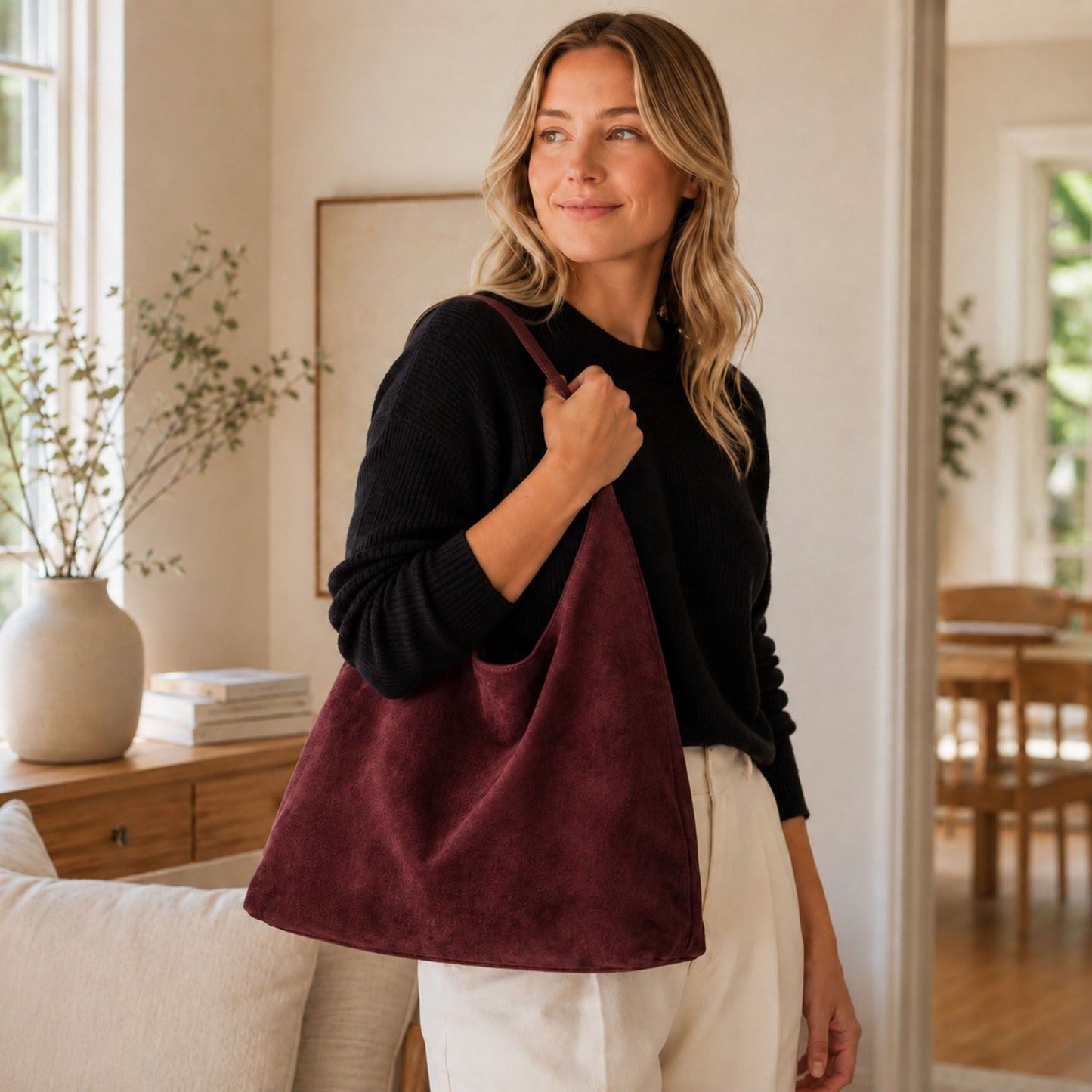 Oversized Suede-Like Hobo Shoulder Bag with Long Strap