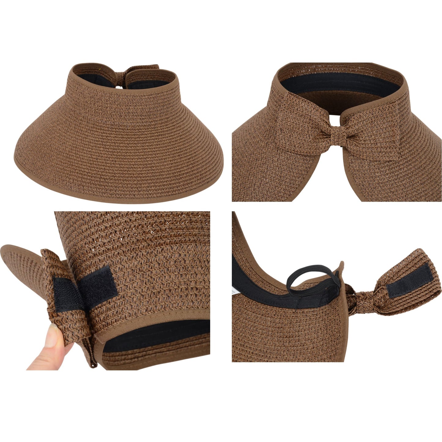 Women's Wide Brim Visor Hat with Bow Detail Adjustable Velcro Closure for Beach or Outdoor Protection