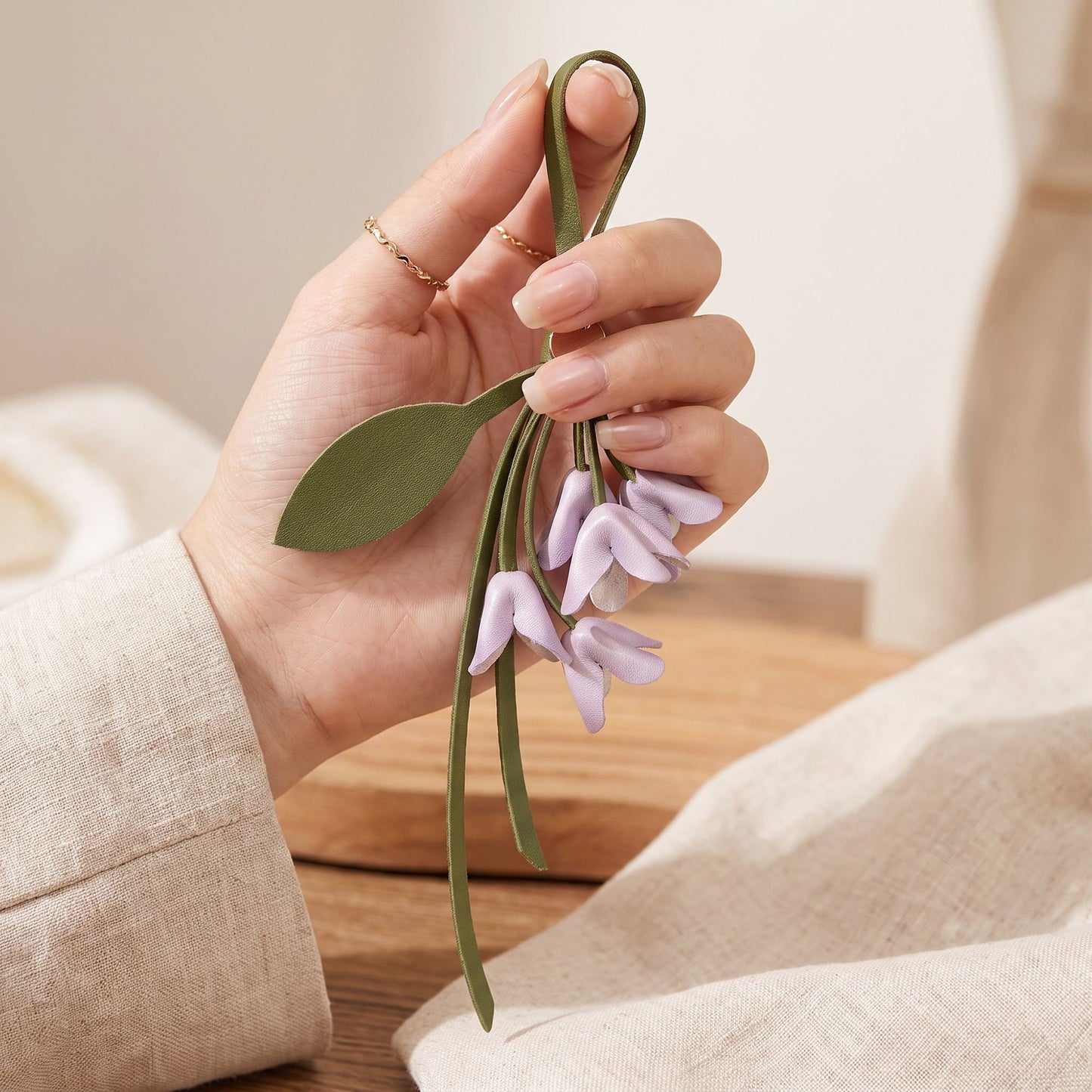 Flower Bag Charm with Leaf Detail and Loop Attachment
