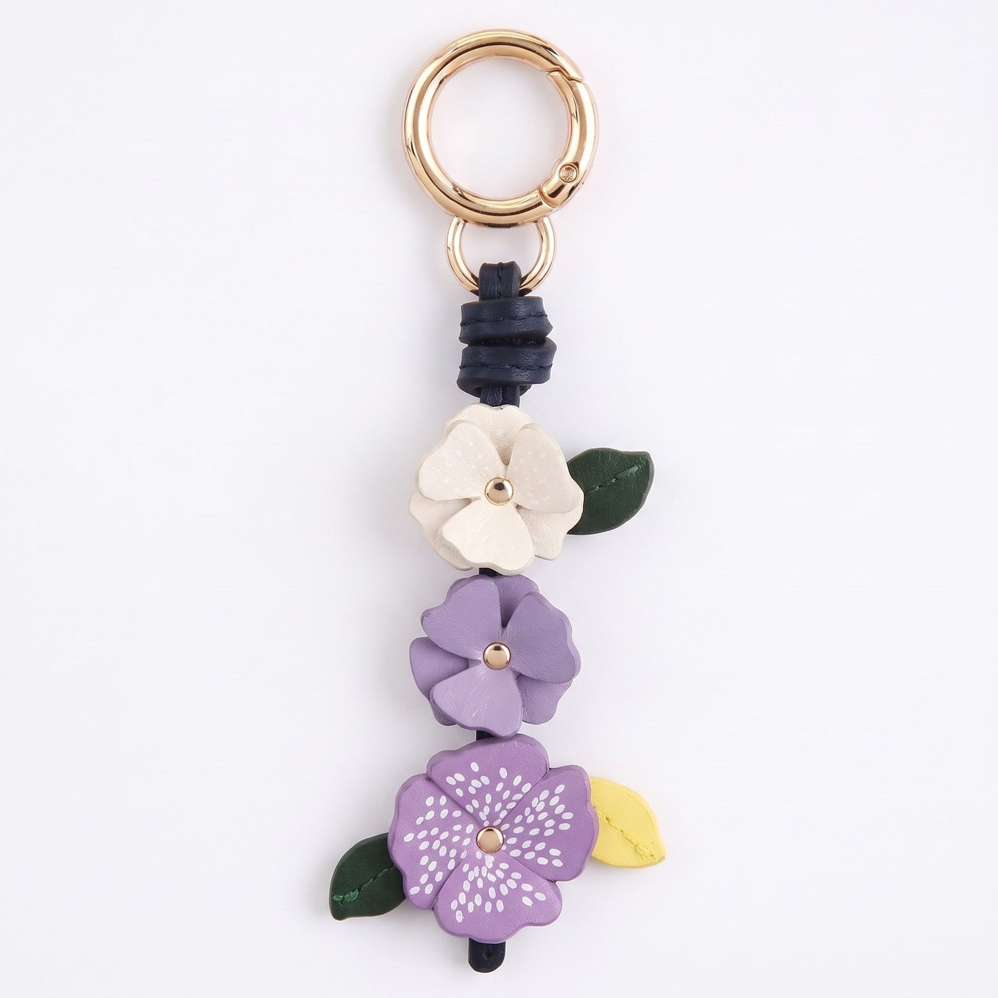 Floral Bag Charm with Three Dimensional Flowers and Key Ring