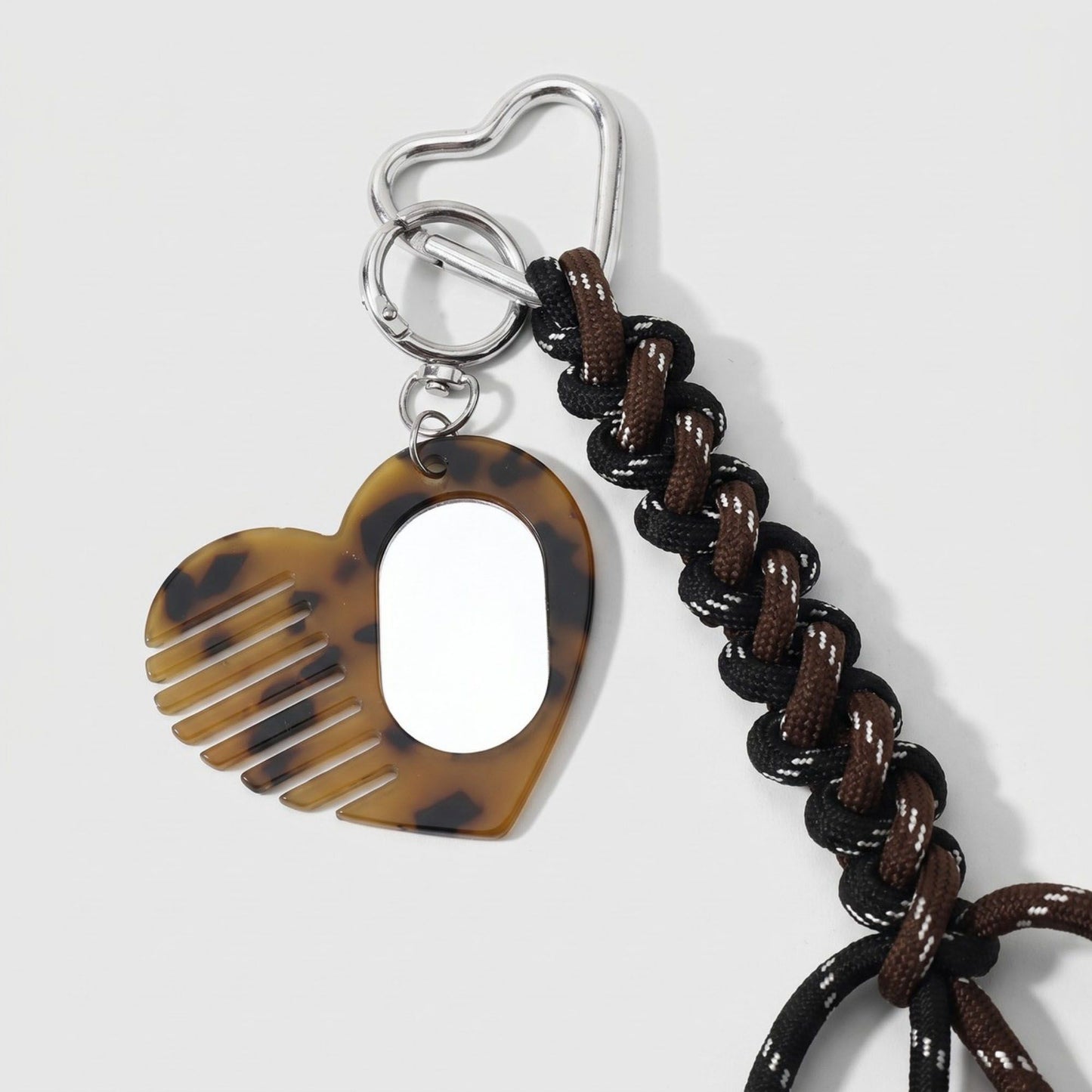 Braided Cord Keychain with Heart Comb and Mirror