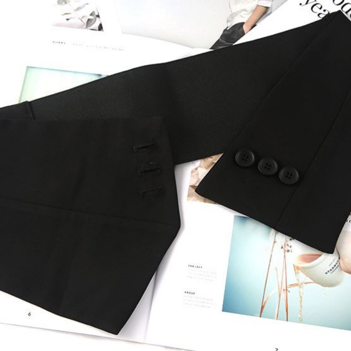 Structured Asymmetrical Wide Waist Belt with Overlapping Panel Design and Decorative Button Accents 7.5x31.5in