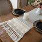 Textured Woven Table Runner with Fringe Edges and Bohemian Stripe Pattern 47x11.8 in
