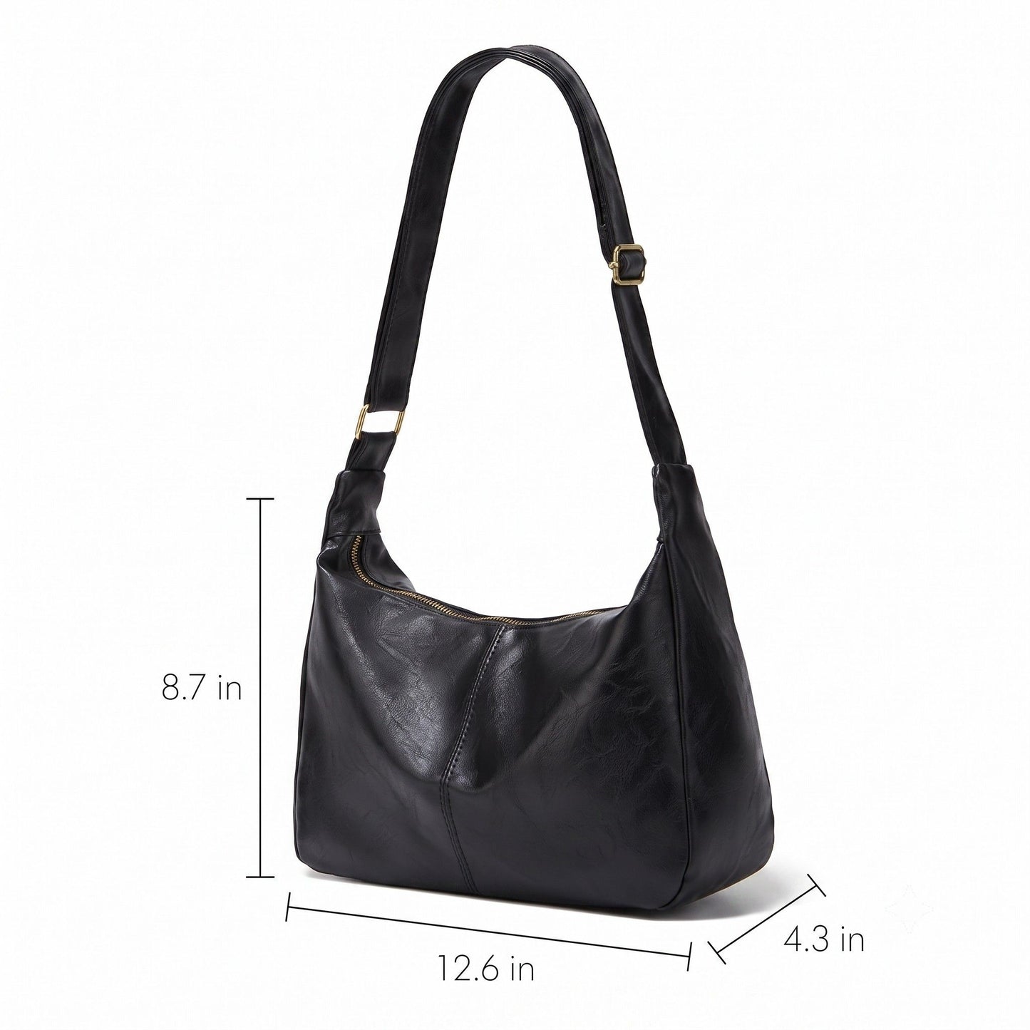 Faux Leather Hobo Shoulder Bag with Adjustable Strap and Zip Pocket
