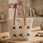 Woven Crochet Tote Bag with Bow Detail Leather Strap Shoulder Handbag Lightweight Knit Large Tote