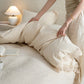 4-Piece Cotton Linen Jacquard Bedding Set with Duvet Cover Flat Sheet and Pillowcases Lace Trim Detail