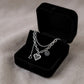 Women's Layered Chain Necklace with Pixel Heart and Engraved Charm Pendants