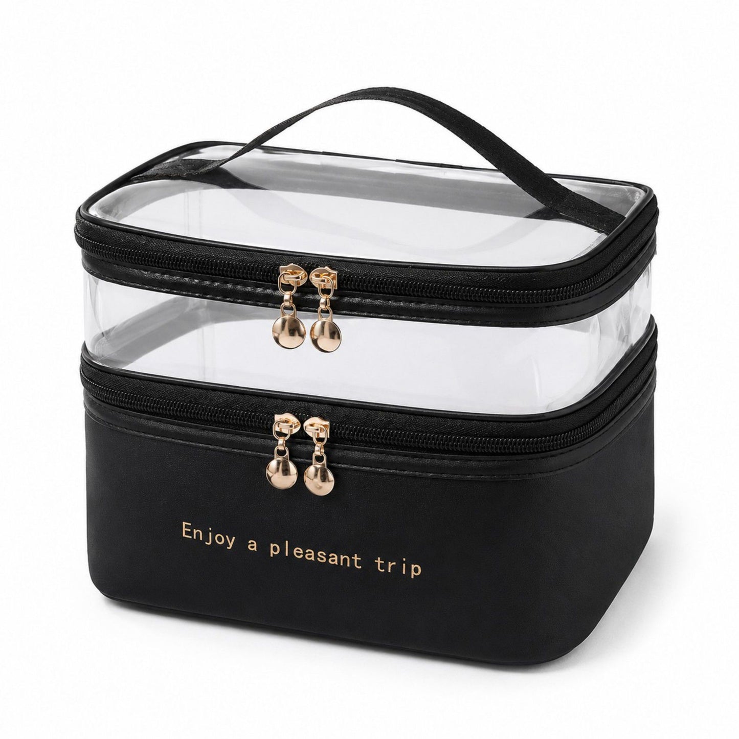 Two-Tier Clear Travel Makeup Bag with Handle for Toiletries and Beauty Storage