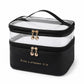 Two-Tier Clear Travel Makeup Bag with Handle for Toiletries and Beauty Storage
