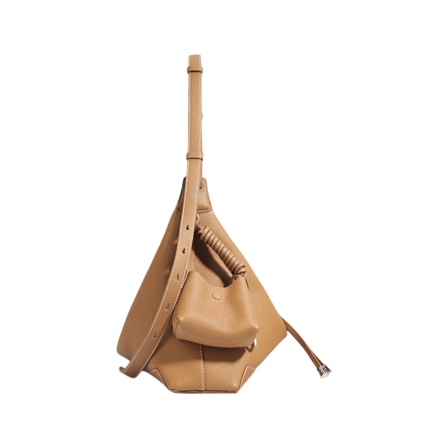 Slouchy Leather Hobo Shoulder Bag with Adjustable Strap Tassel Accent and Zip Closure