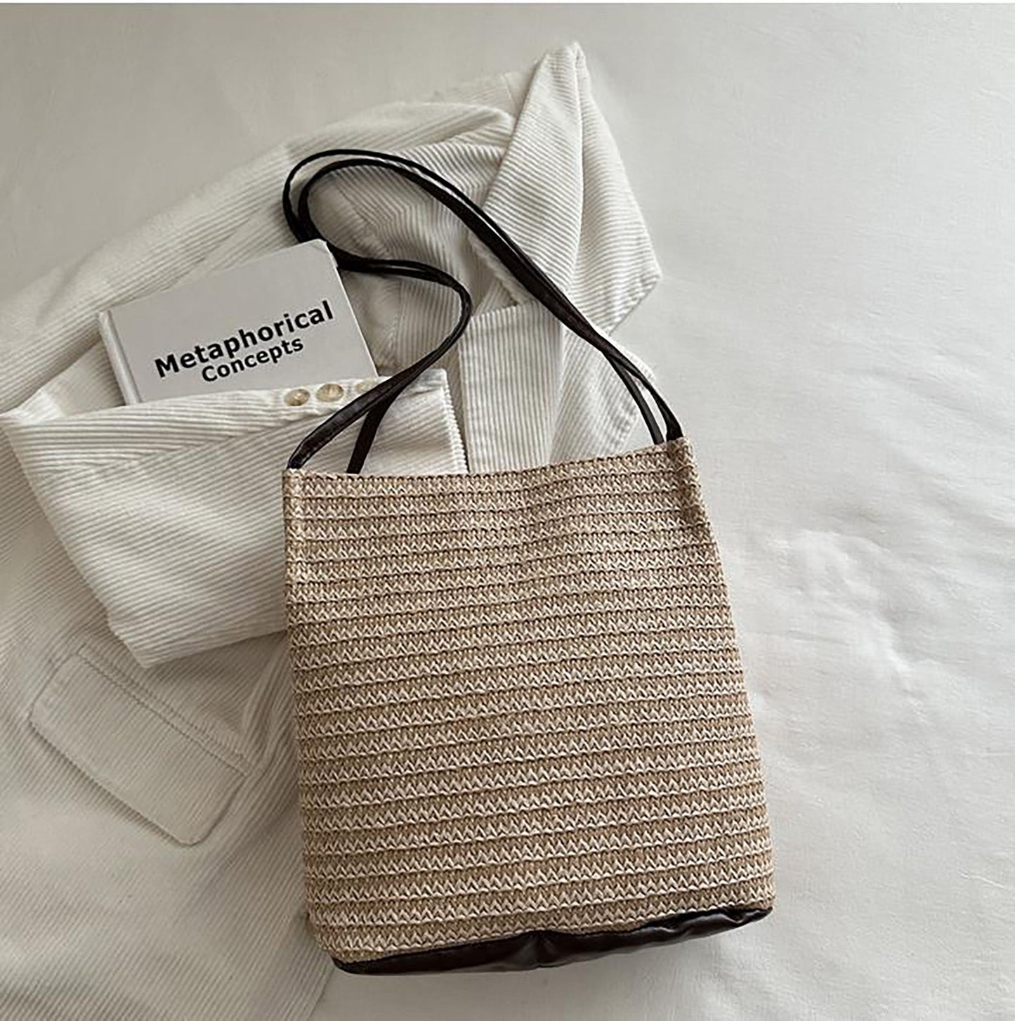 Woven Polyester Tote Bag with Magnetic Closure and Long Shoulder Straps