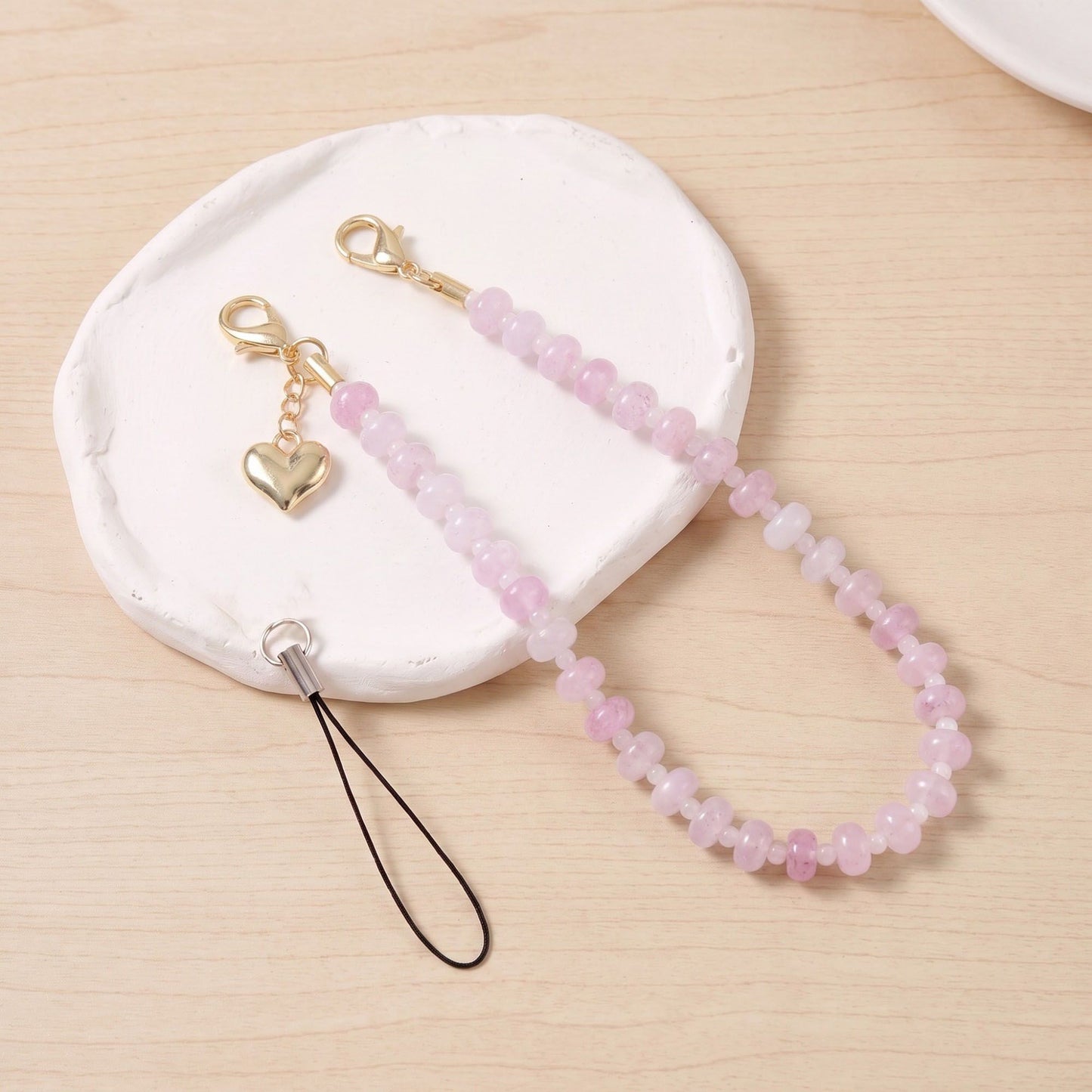 Beaded Phone Wrist Strap with Heart Charm