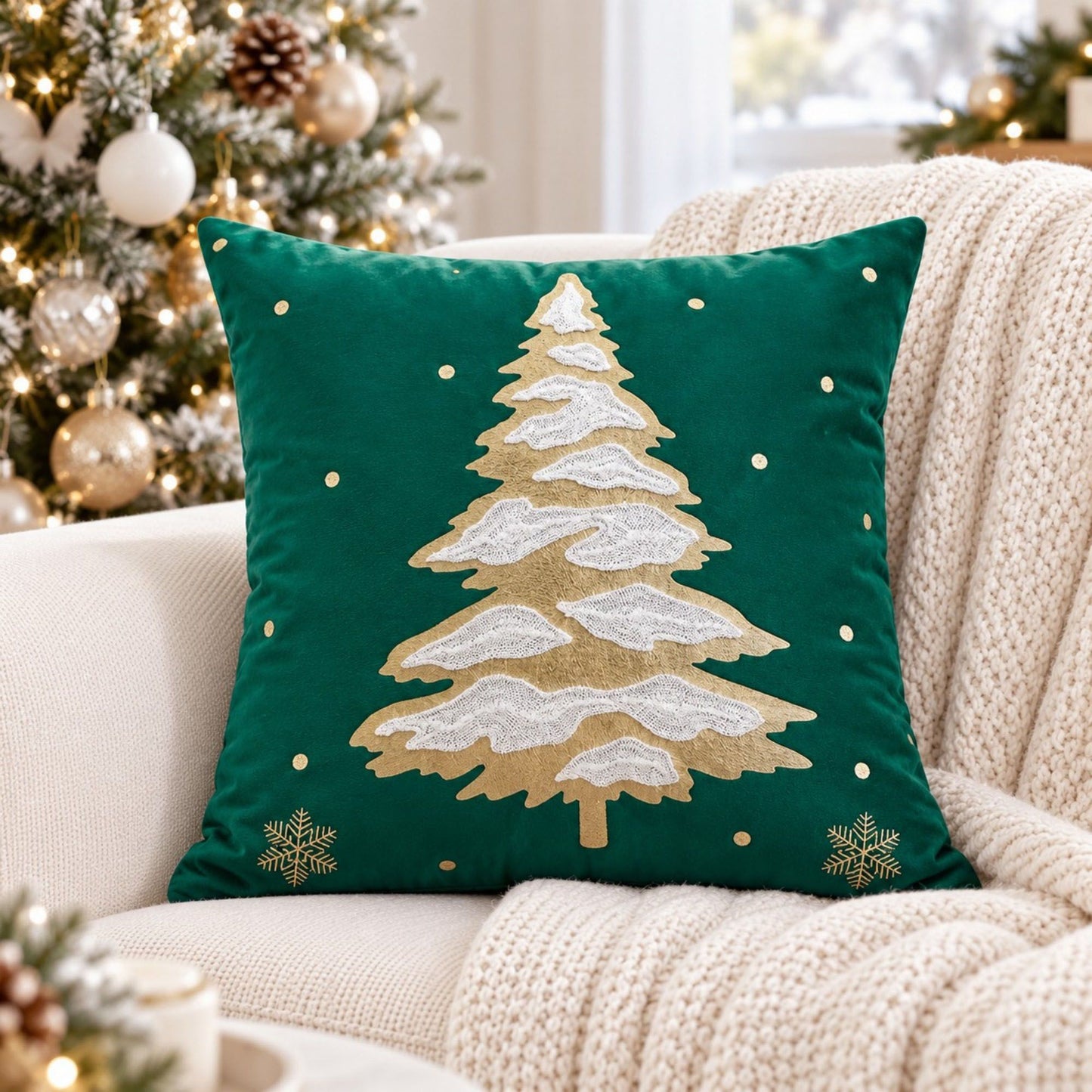 Christmas Tree Embroidered Decorative Throw Pillow Cover (Single Piece)