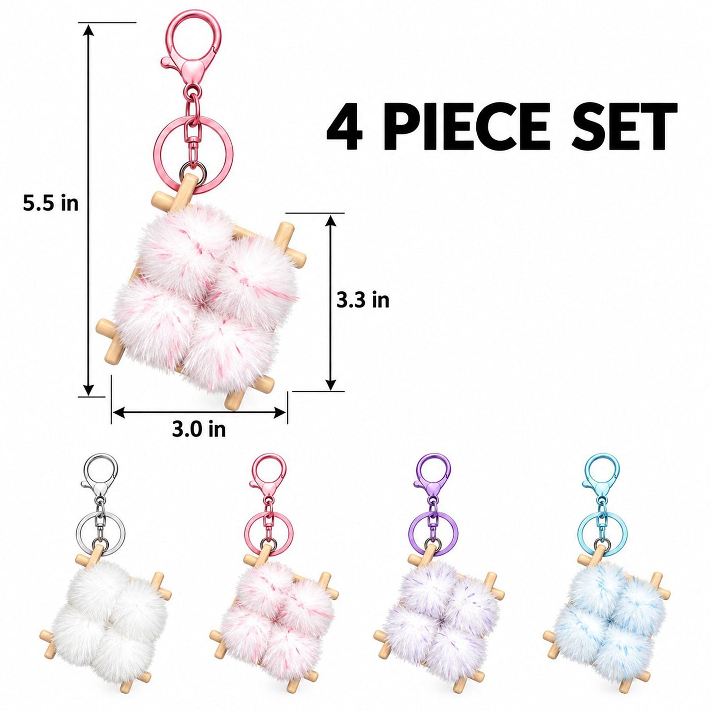 Fluffy Pom Keychain Cute Key Ring Handbag Charm Assorted Set